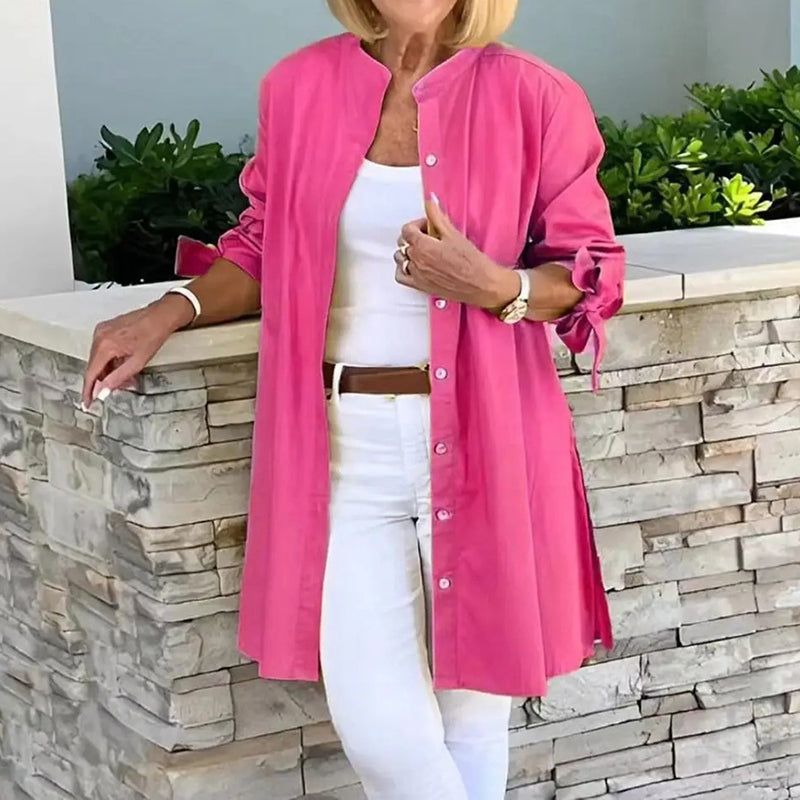 Dames tuniek blouse – Relaxed fit – Ademende stof – Lange mouw met knoopsluiting
