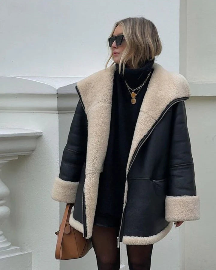 Ebbo | Oversized Leren Jas voor Dames met Teddy Voering