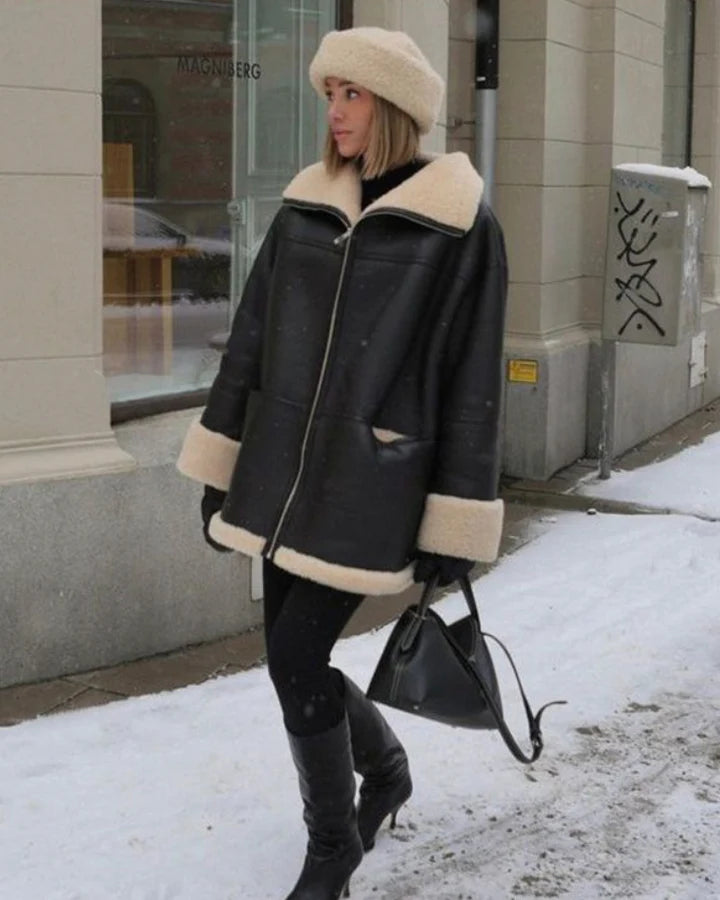 Ebbo | Oversized Leren Jas voor Dames met Teddy Voering