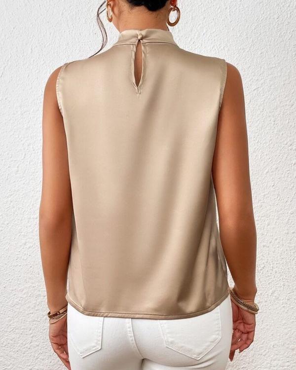Edda – Elegante Satijnen Mouwloze Blouse met Gedraaide Hals voor Dames