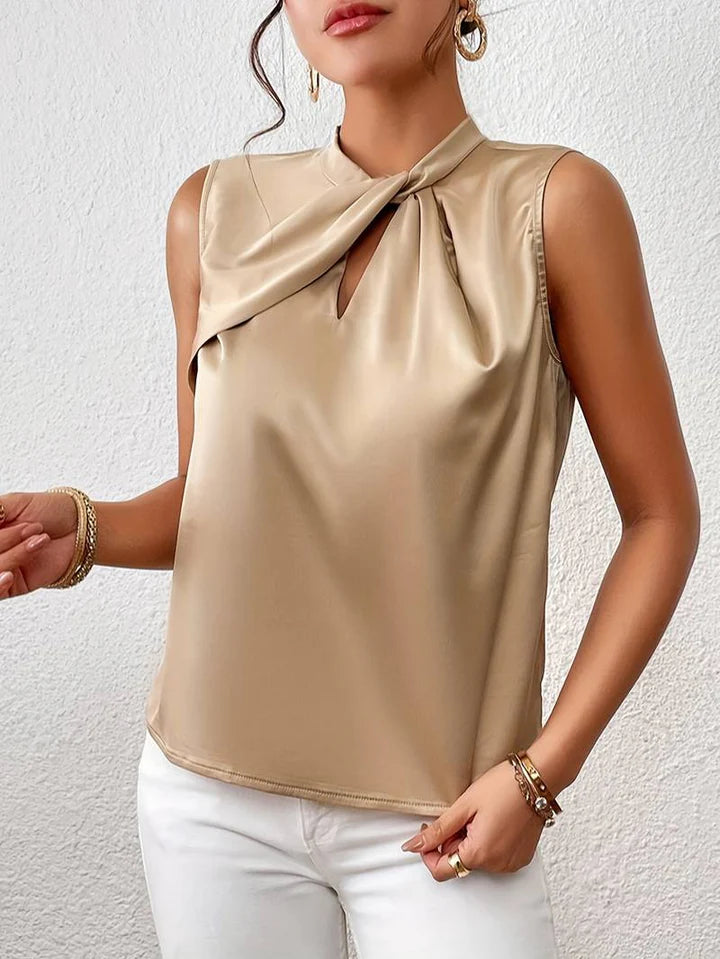 Edda – Elegante Satijnen Mouwloze Blouse met Gedraaide Hals voor Dames
