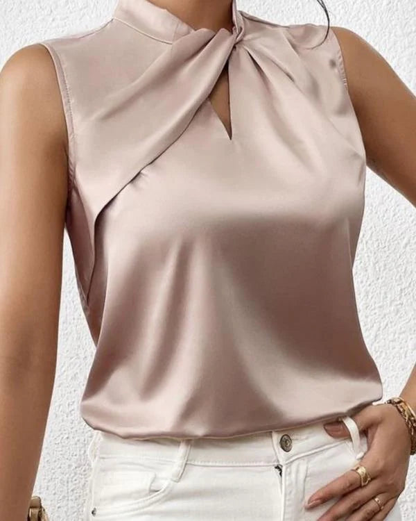 Edda – Elegante Satijnen Mouwloze Blouse met Gedraaide Hals voor Dames