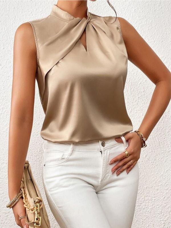 Edda – Elegante Satijnen Mouwloze Blouse met Gedraaide Hals voor Dames