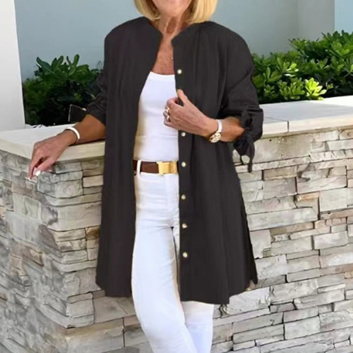 Dames tuniek blouse – Relaxed fit – Ademende stof – Lange mouw met knoopsluiting