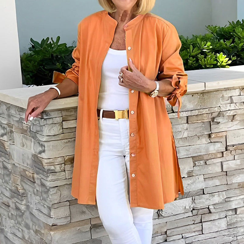 Dames tuniek blouse – Relaxed fit – Ademende stof – Lange mouw met knoopsluiting