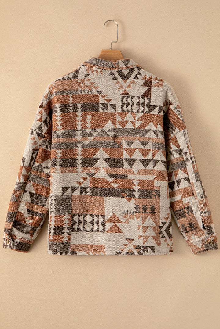 Fraje | Retro Bruin Geometrisch Print Jasje