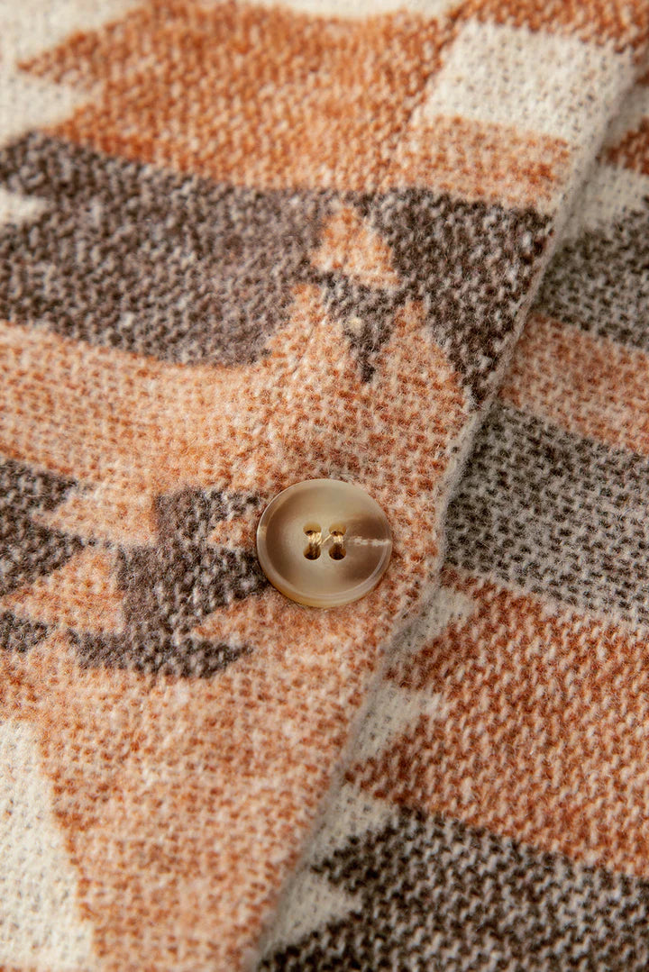 Fraje | Retro Bruin Geometrisch Print Jasje