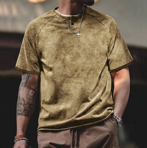 Tyler | Vintage Henley T-shirt Mannen Korte Mouw