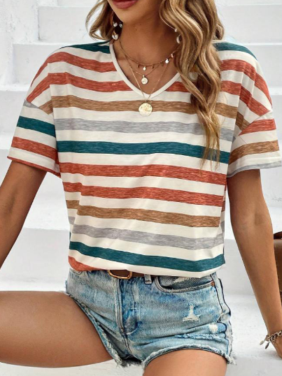 Berit | Trendy Gestreept T-Shirt met Korte Mouwen voor Dames