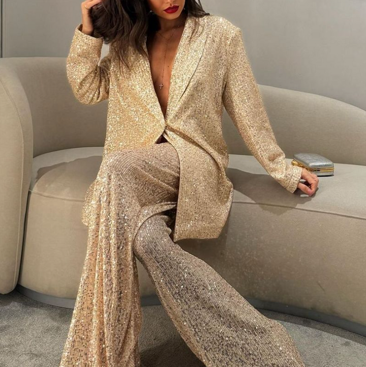 Davina | Elegante Glinsterende Blazer Set met Pailletten voor Dames