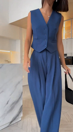 Margot | Stijlvolle Mouwloze Set met Knopen