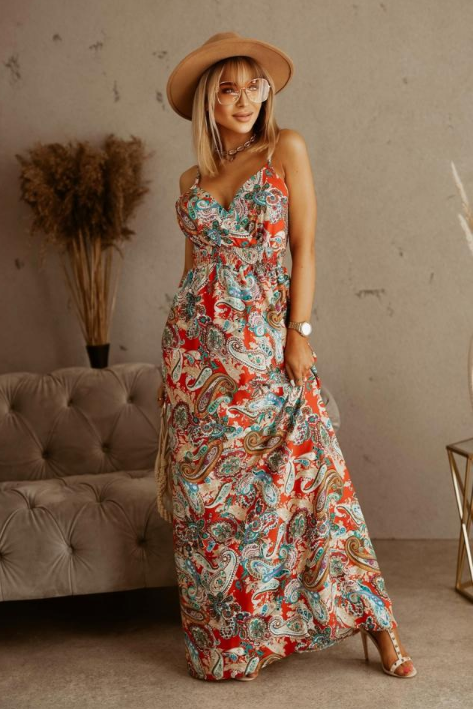 Elle | Bohemian Maxi Jurk met Tropische Print en Off-Shoulder Design