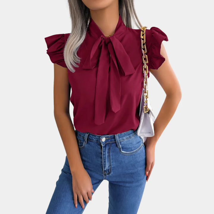 Ingrid Dames Zomerblouse met Strikkraag van Katoen