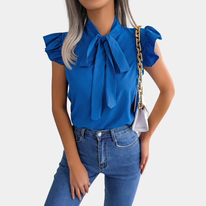 Ingrid Dames Zomerblouse met Strikkraag van Katoen