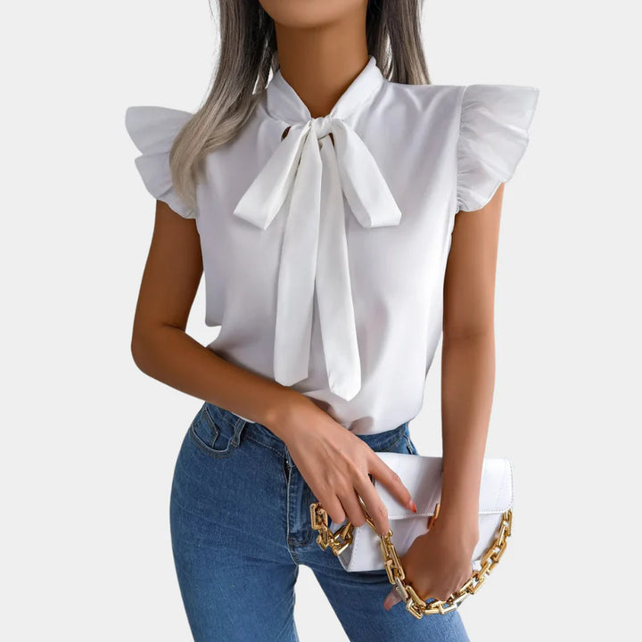 Ingrid Dames Zomerblouse met Strikkraag van Katoen