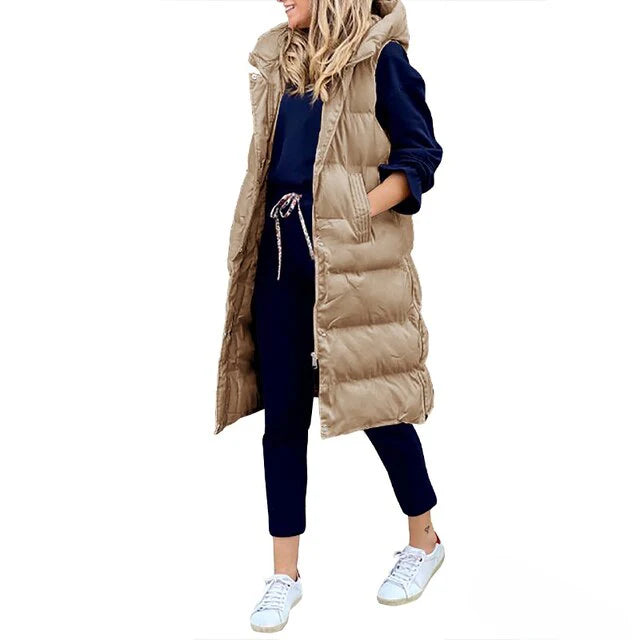 Lina | Mouwloze Lange Winterjas voor Dames