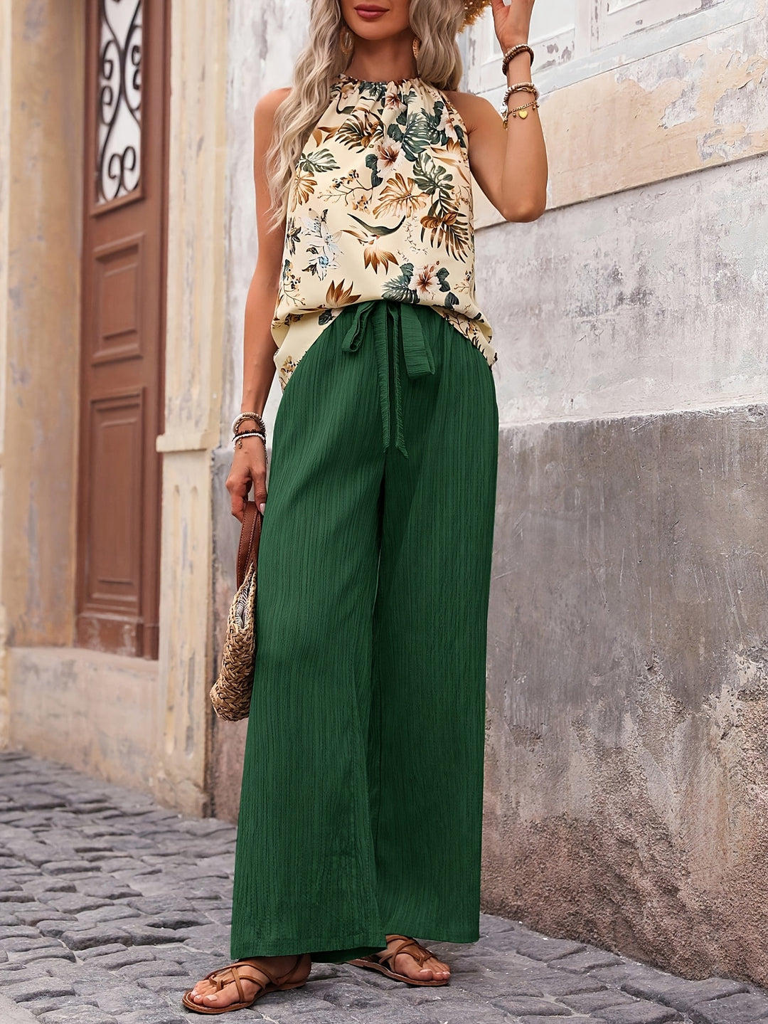 Mina | Elegante Dames Set met Bloemenprint en Rechte Broek