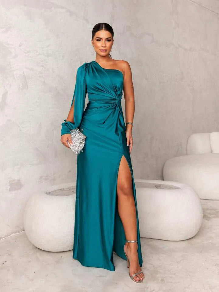 Dani | Elegante Satijnen schouder jurk voor Dames