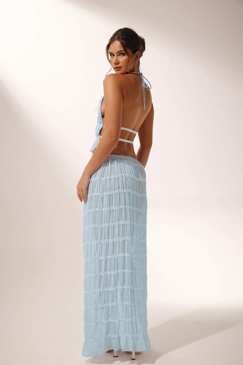 Dames Set – Halter Crop Top Rugloos – Geplooid – Flared Maxi Rok – Lichte Stof