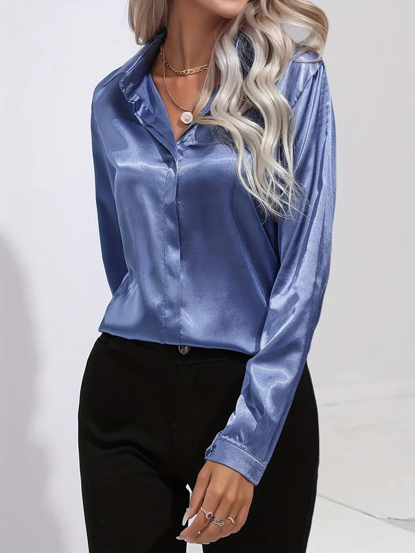 Saga - Chique Herfst Elegante Satijnen Blouse voor Dames