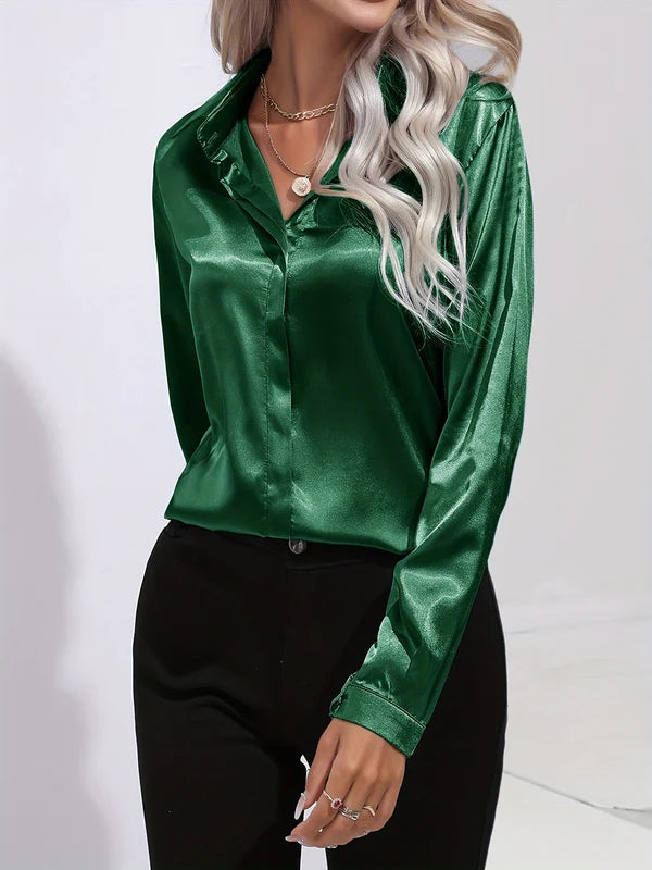 Saga - Chique Herfst Elegante Satijnen Blouse voor Dames