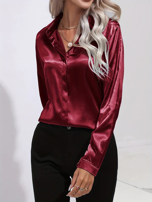 Saga - Chique Herfst Elegante Satijnen Blouse voor Dames
