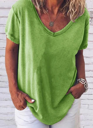 Selma Effen T-shirt met Korte Mouwen en V-Hals voor Dames