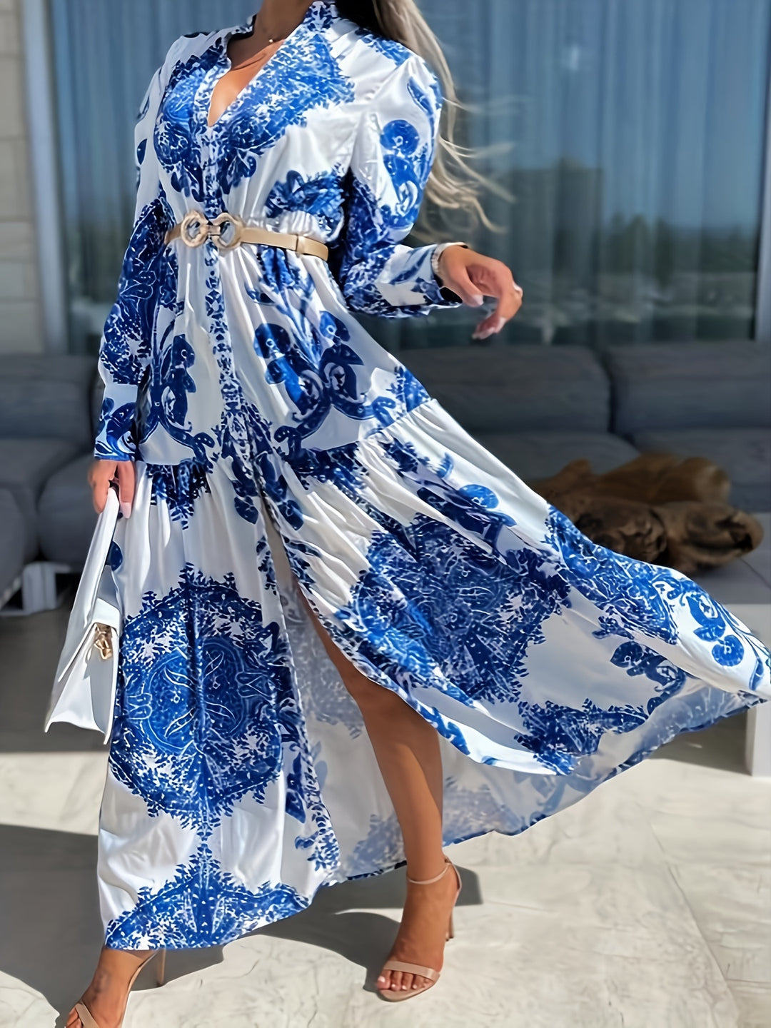 Darlene | Boho Maxi Jurk met Elegante Print en V-Hals