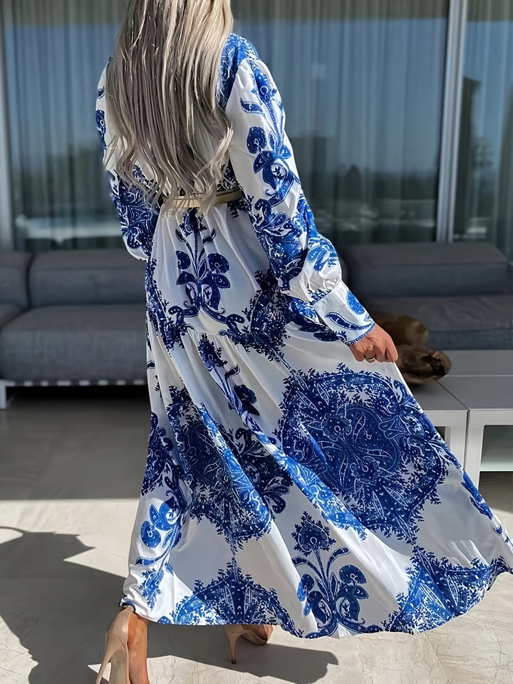 Darlene | Boho Maxi Jurk met Elegante Print en V-Hals