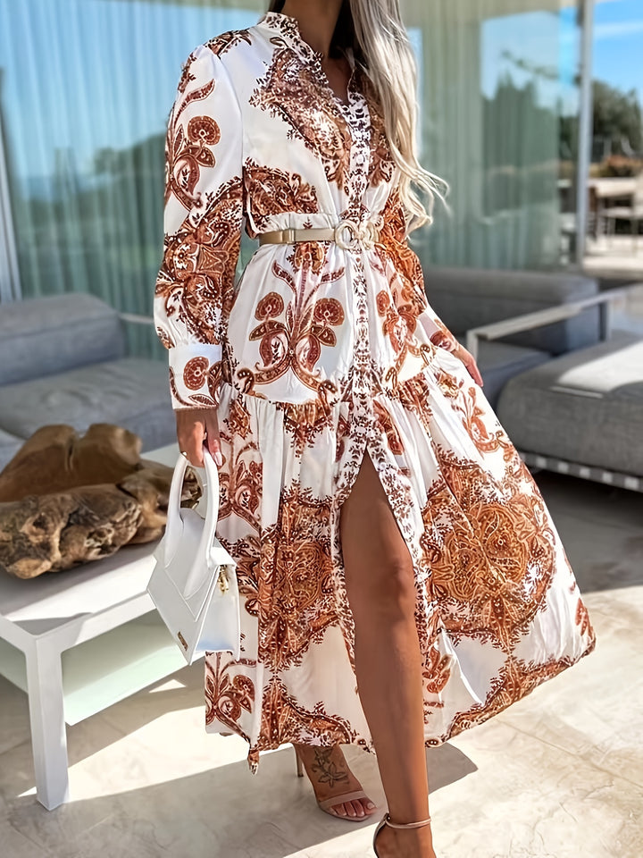 Darlene | Boho Maxi Jurk met Elegante Print en V-Hals
