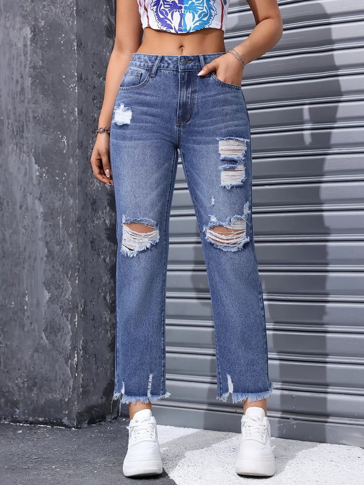 Kylie | Trendy Gescheurde Straight-Leg Jeans