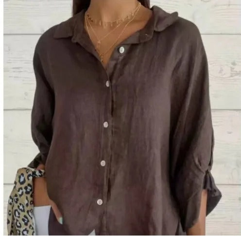 Dames Blouse – Los Model – Ademend Natuurlijk Textiel – Lange Mouwen – Verstelbare Manchetten